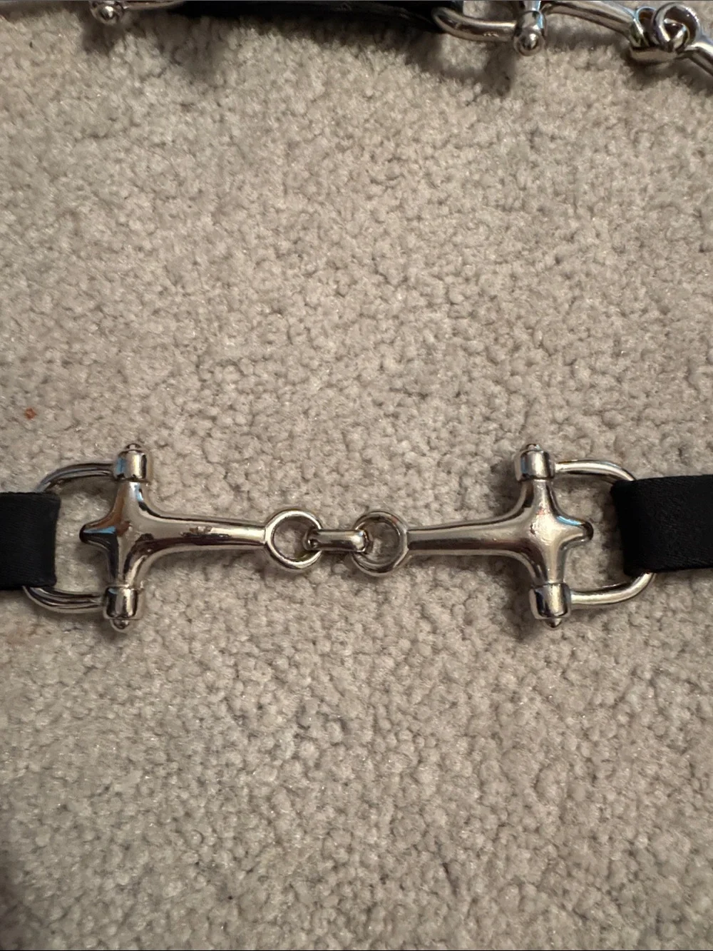 Suzi Roher Black Leather and Silver-Tone Horse bit Snaffle Belt Large